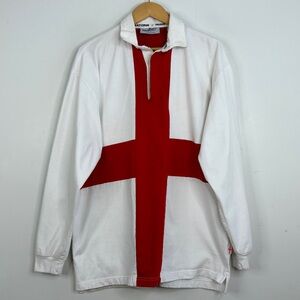 Rugby Nations Polo Shirt Mens XXL White Red Cotton England Flag Long Sleeve
